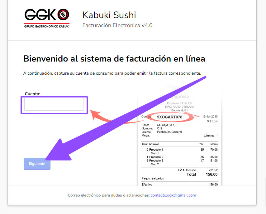 ingresar ticket Kabuki Sushi facturacion Facturacion ADN Fiscal