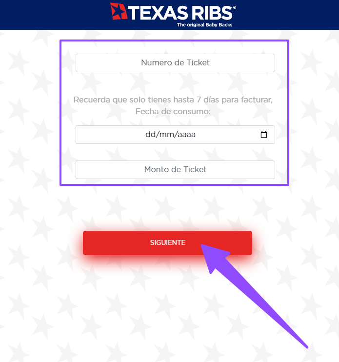 ingresar ticket Texas Ribs facturar Facturar Tickets ADN Fiscal