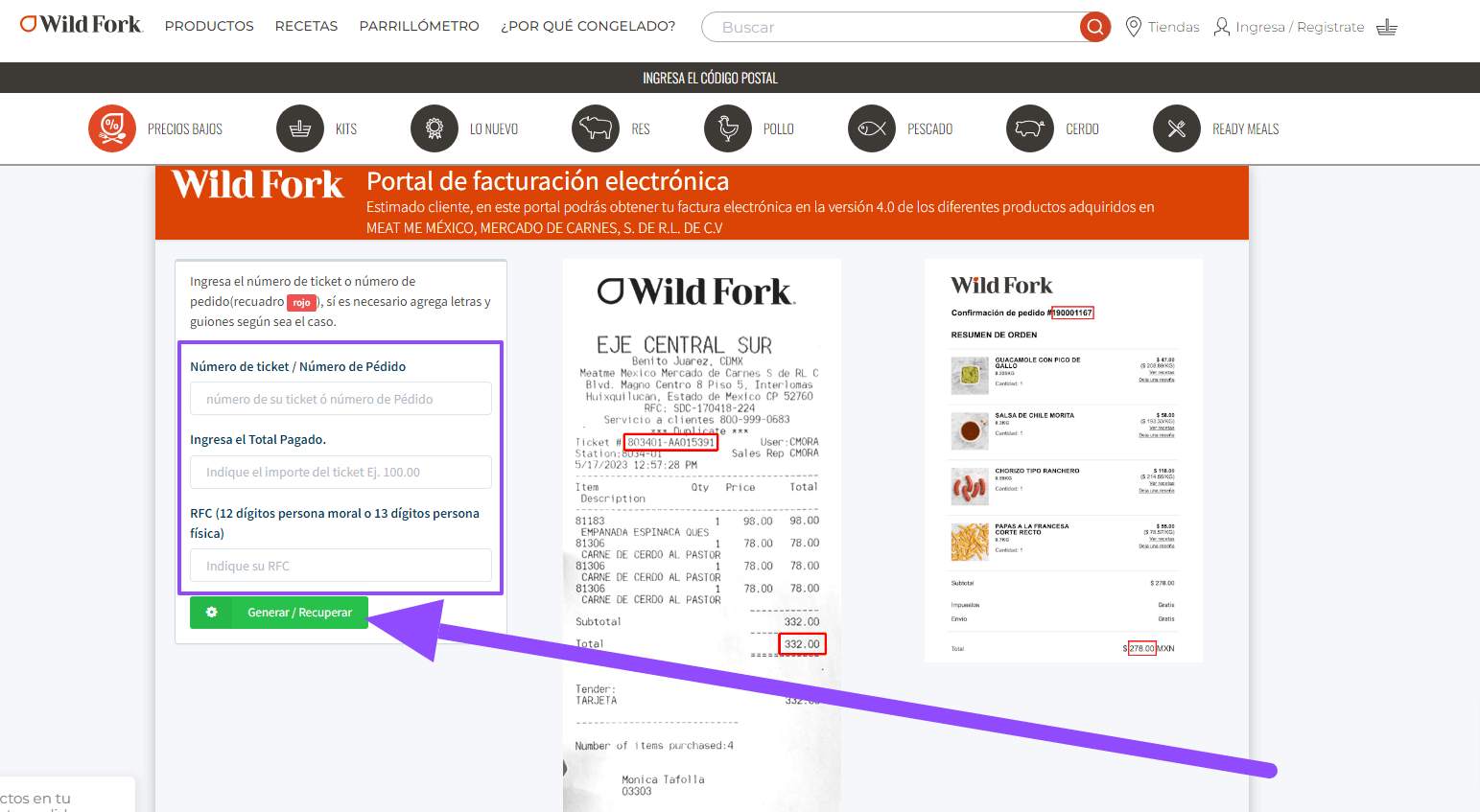 ingresar ticket Wild Fork facturacion Facturar Tickets ADN Fiscal