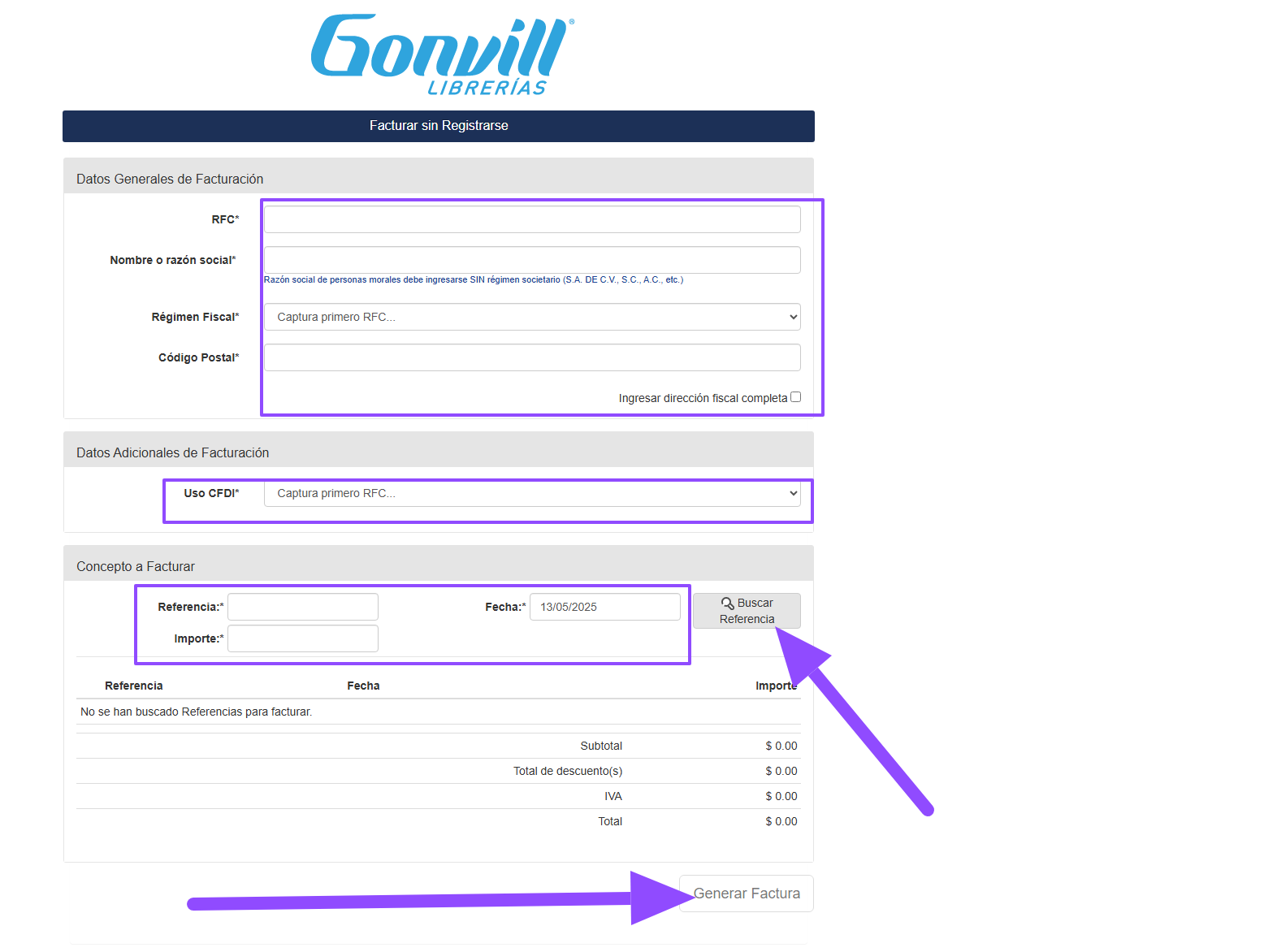 ingresar ticket datos fiscales Gonvill facturacion Facturar Tickets ADN Fiscal