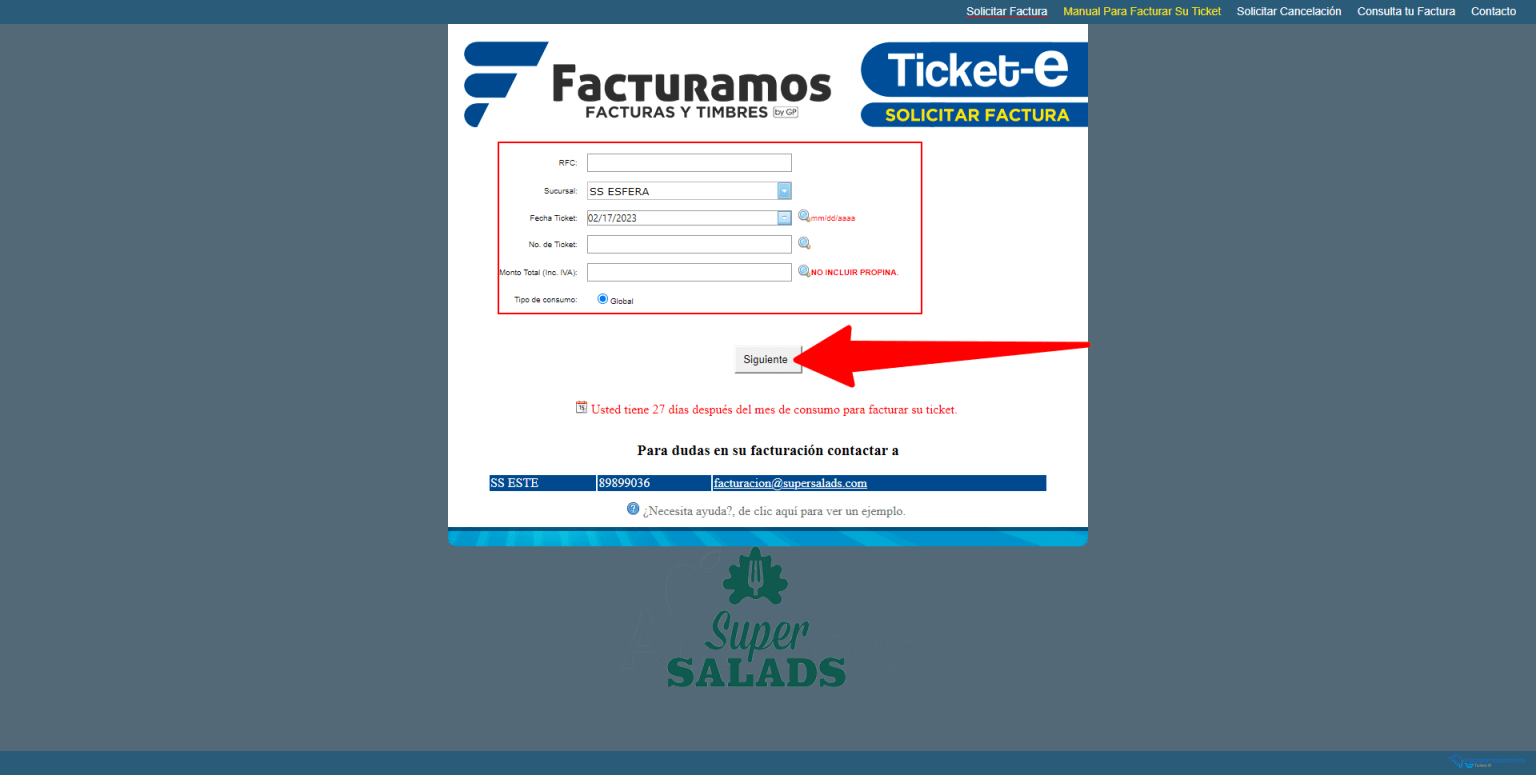 Facturación Super Salads Generar Factura