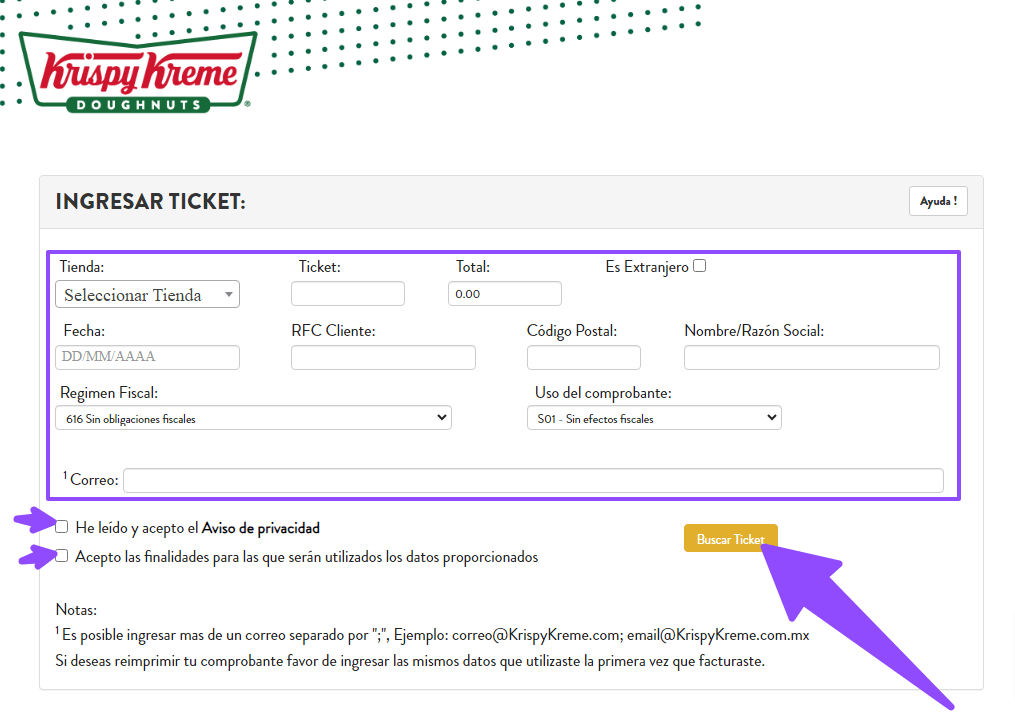 ingresar ticket y datos fiscales Krispy Kreme facturar Facturacion ADN Fiscal