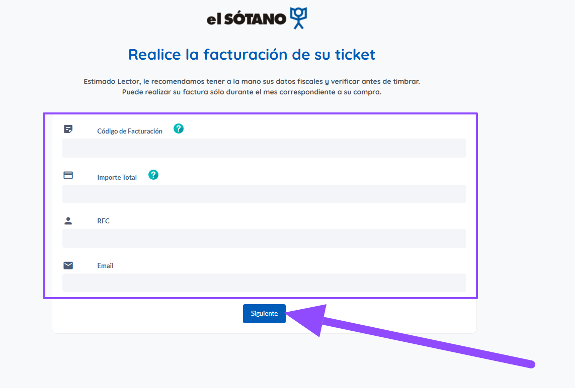 ingresar ticket y rfc Librerias el Sotano facturacion Facturar Tickets ADN Fiscal