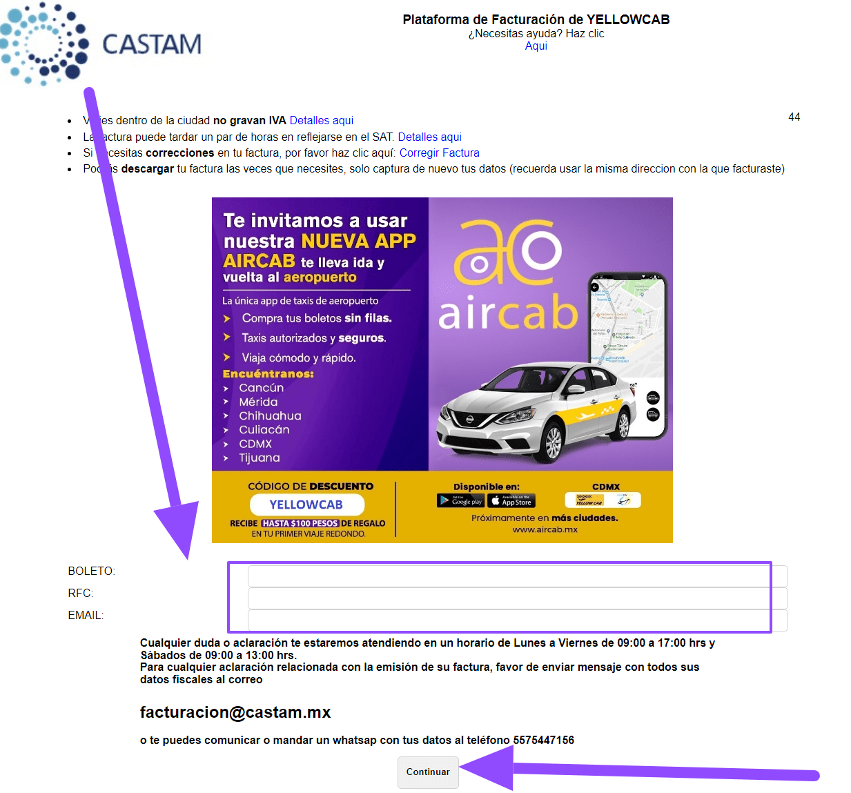 ingresar ticket y rfc facturar YELLOW CAB Facturar Tickets ADN Fiscal