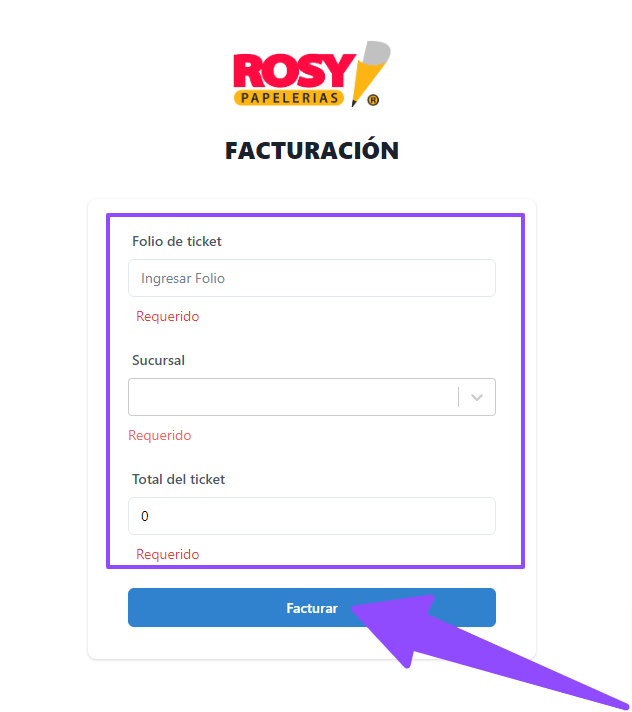 ingresar ticket y sucursal Papeleria Rosy facturacion Facturacion ADN Fiscal