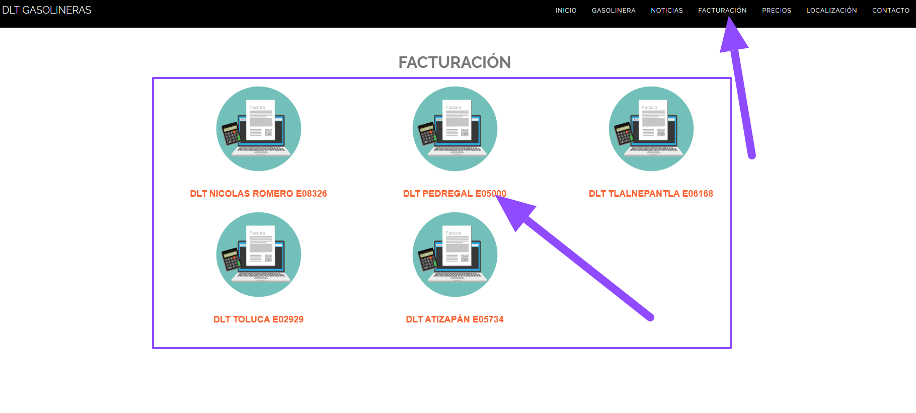 seleccionar estacion facturar DLT Gasolineras Facturar Tickets ADN Fiscal