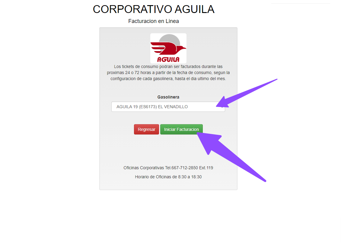 seleccionar sistema facturacion Corporativo Aguila Petroaguila Centro de Servicios Santa Fe y Energeticos Aguila Facturacion ADN Fiscal