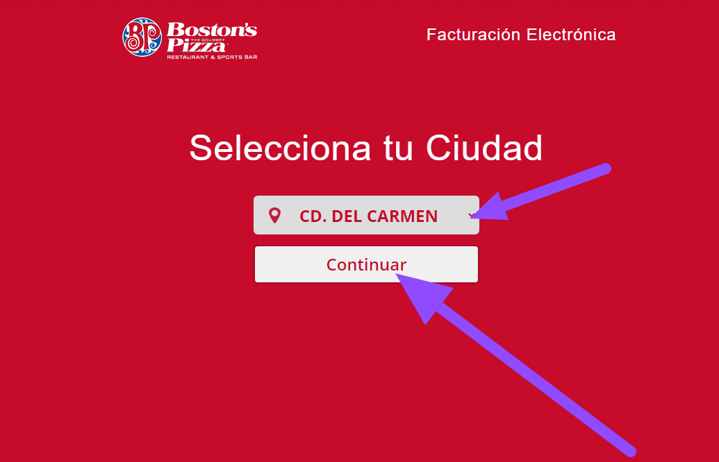 seleccionar sucursal bostons pizza facturacion Facturar Tickets ADN Fiscal