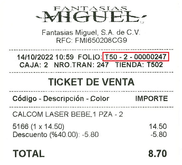 ticket fantasias miguel Facturacion ADN Fiscal